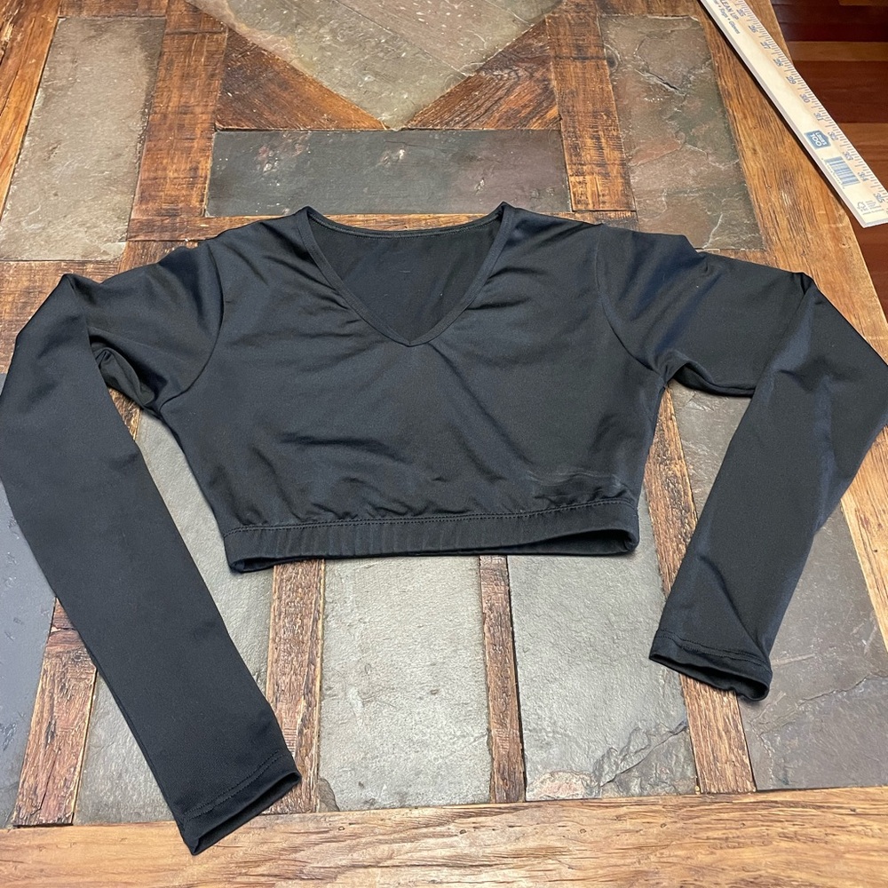 Varsity Black V-Neck Long Sleeve Cropped Cheer/Pom shirt
